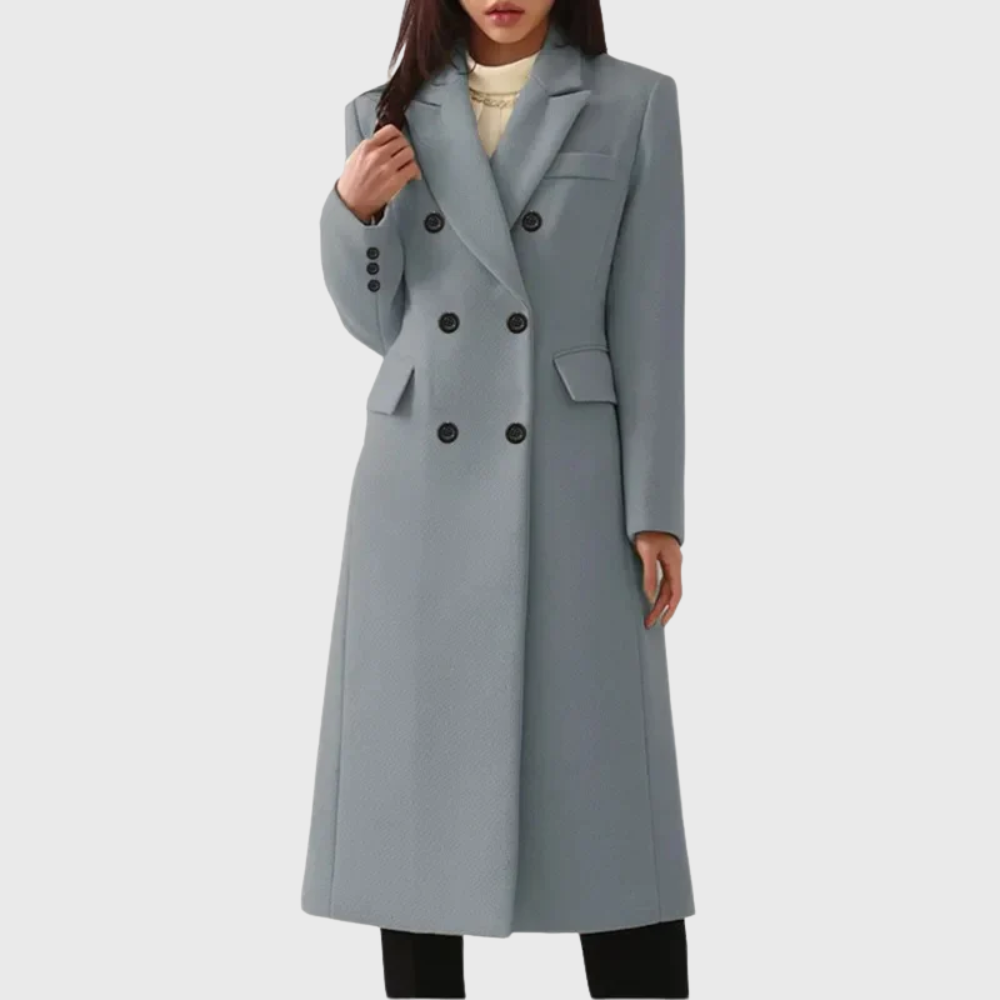 Women's double breasted long coat Dotty in Grey – front view