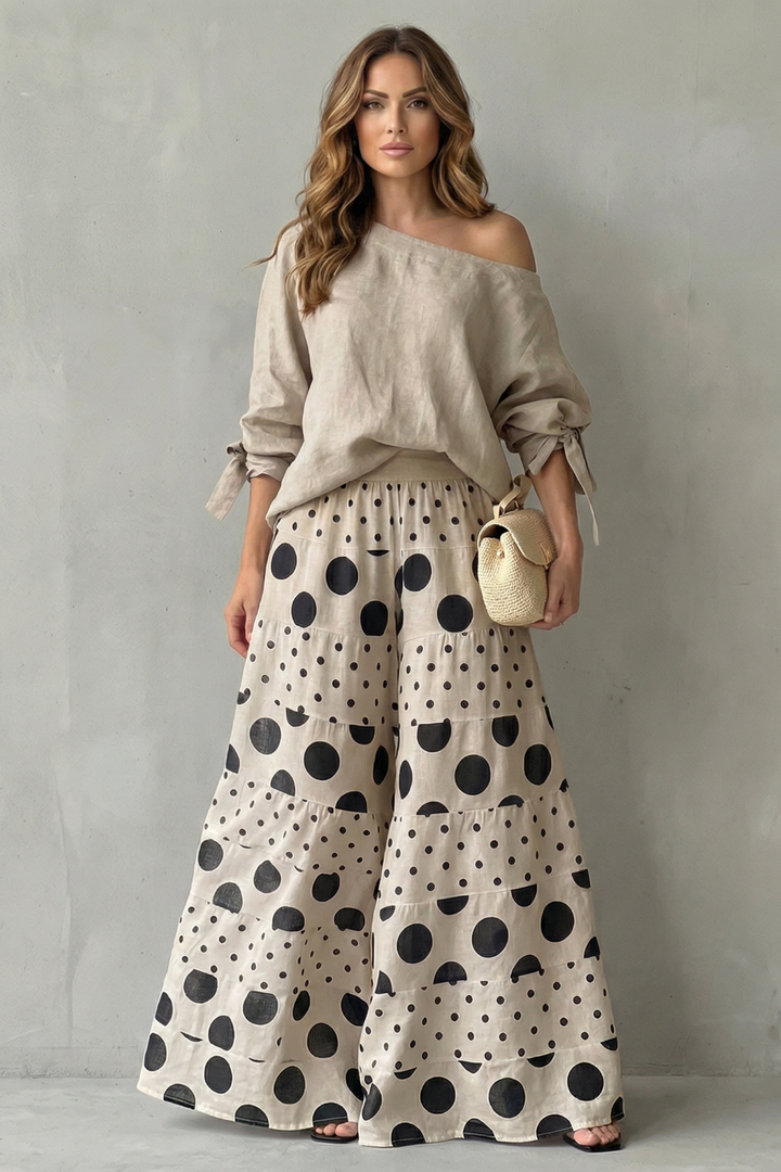 Women's Polka Dot Top and Wide-Leg Trouser Co-ord Set - Dionelle
