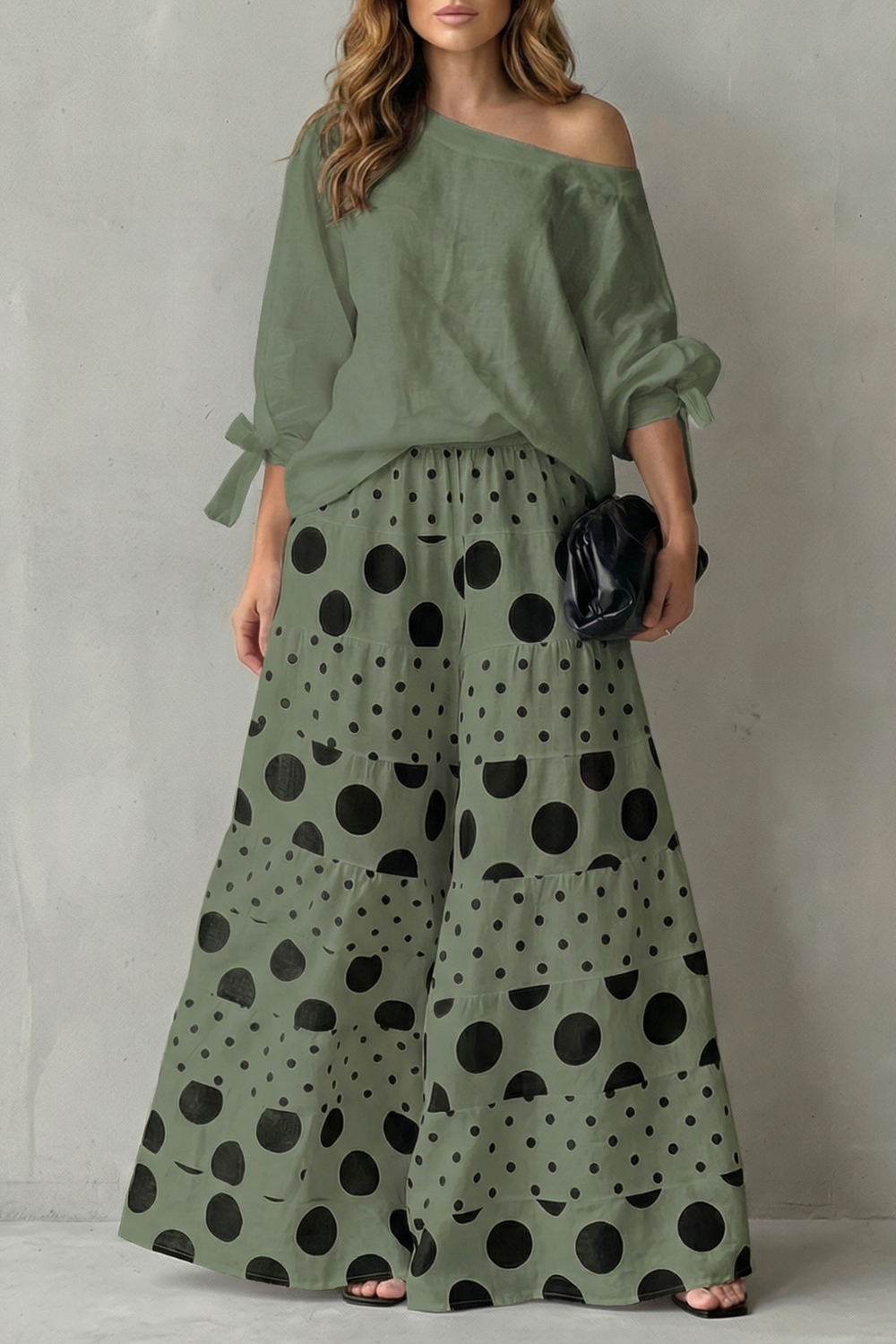 Women's Polka Dot Top and Wide-Leg Trouser Co-ord Set - Dionelle