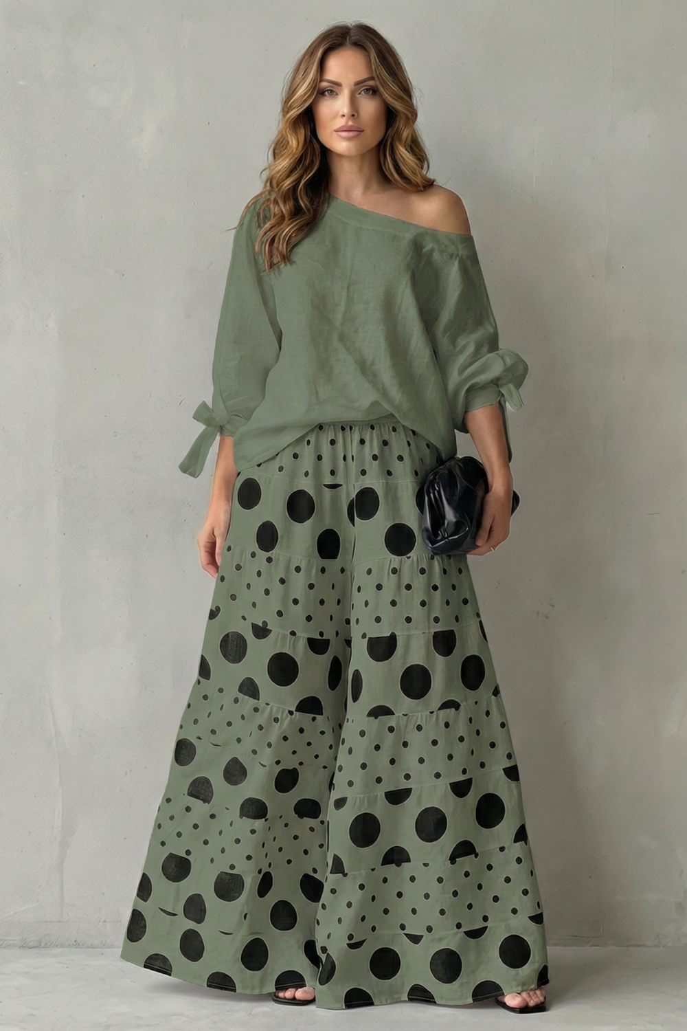 Women's Polka Dot Top and Wide-Leg Trouser Co-ord Set - Dionelle