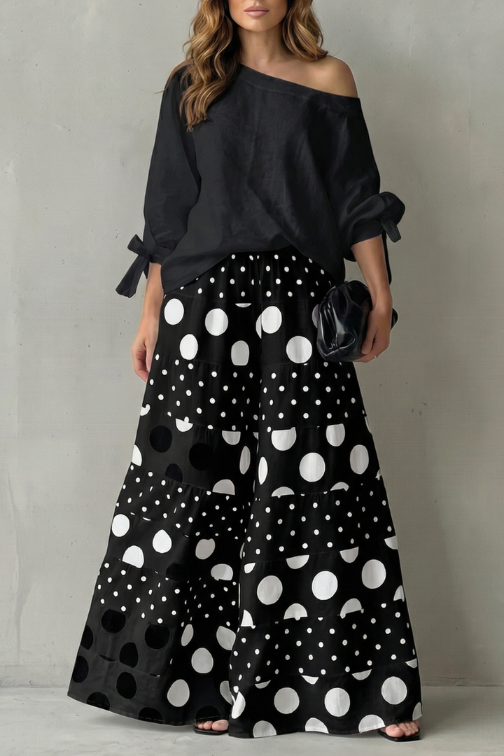 Women's Polka Dot Top and Wide-Leg Trouser Co-ord Set - Dionelle