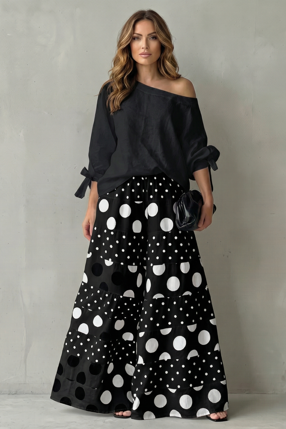 Women's Polka Dot Top and Wide-Leg Trouser Co-ord Set - Dionelle