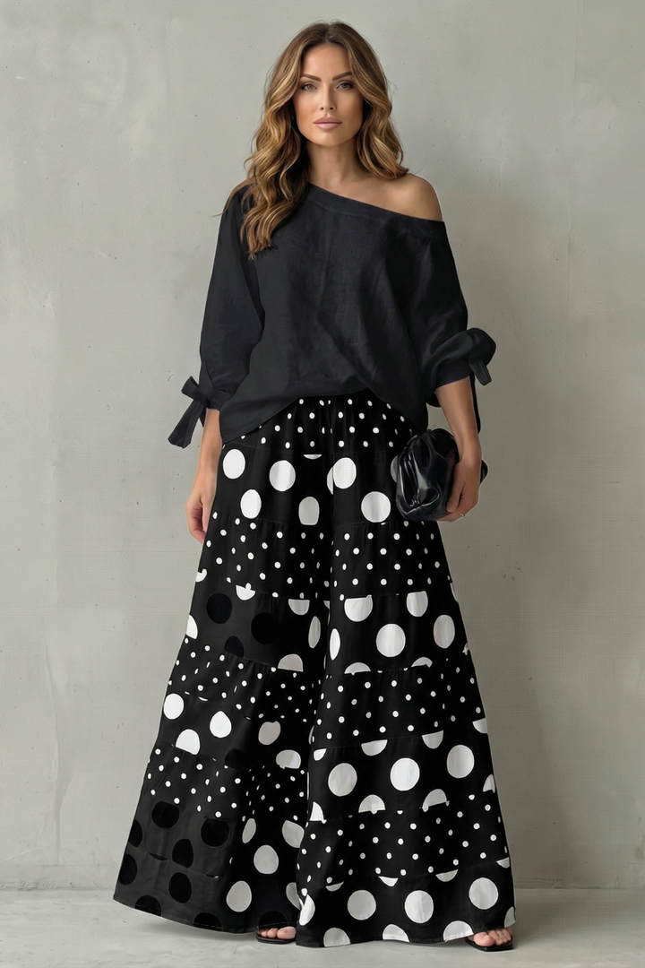 Women's Polka Dot Top and Wide-Leg Trouser Co-ord Set - Dionelle