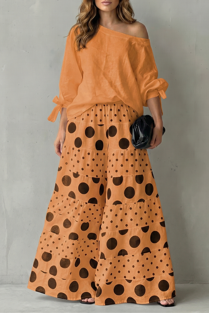 Women's Polka Dot Top and Wide-Leg Trouser Co-ord Set - Dionelle