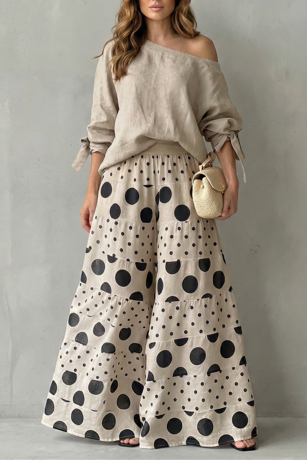 Women's Polka Dot Top and Wide-Leg Trouser Co-ord Set - Dionelle
