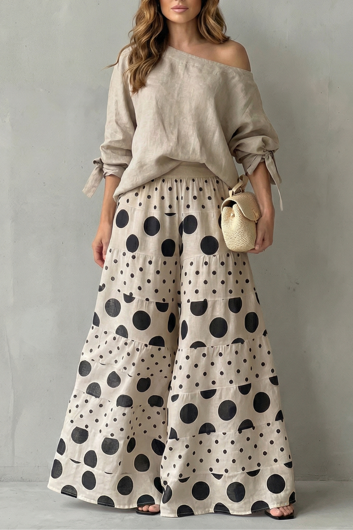 Women's Polka Dot Top and Wide-Leg Trouser Co-ord Set - Dionelle