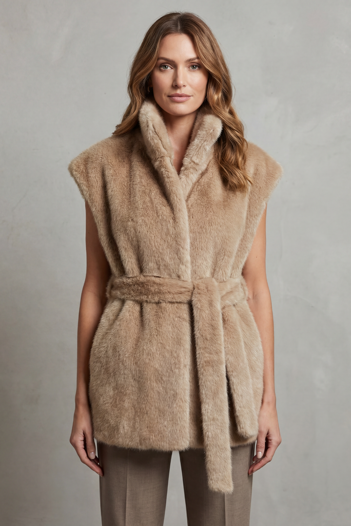 Women's Longline Faux Fur Gilet with Belt – Verity
