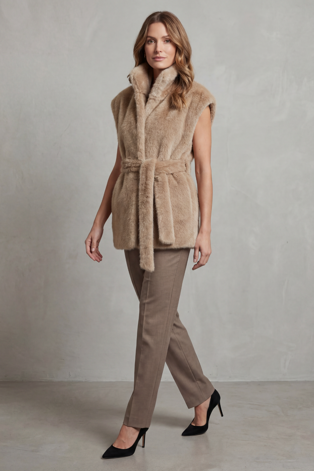 Women's Longline Faux Fur Gilet with Belt – Verity