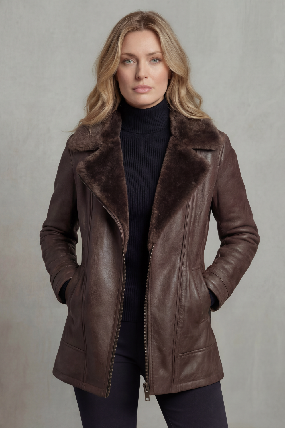 Women's Luxurious Shearling-Lined Leather Jacket – Wynne