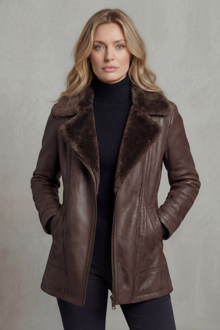 Women's Luxurious Shearling-Lined Leather Jacket – Wynne