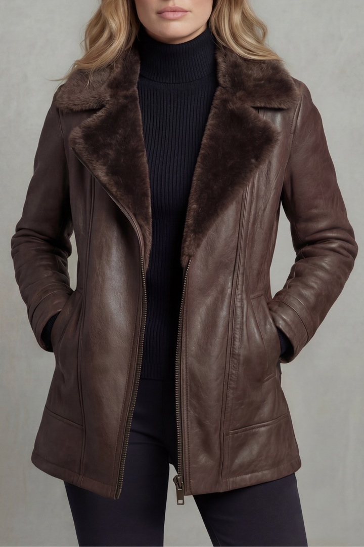 Women's Luxurious Shearling-Lined Leather Jacket – Wynne