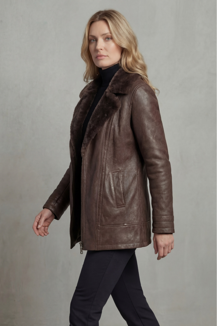 Women's Luxurious Shearling-Lined Leather Jacket – Wynne