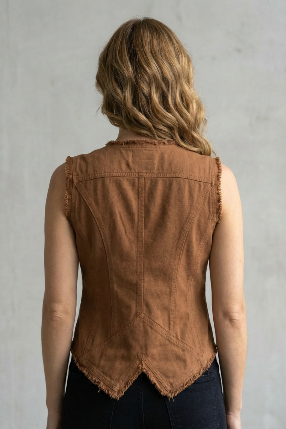 Women's Distressed Denim Waistcoat with Buttons - Vercelline