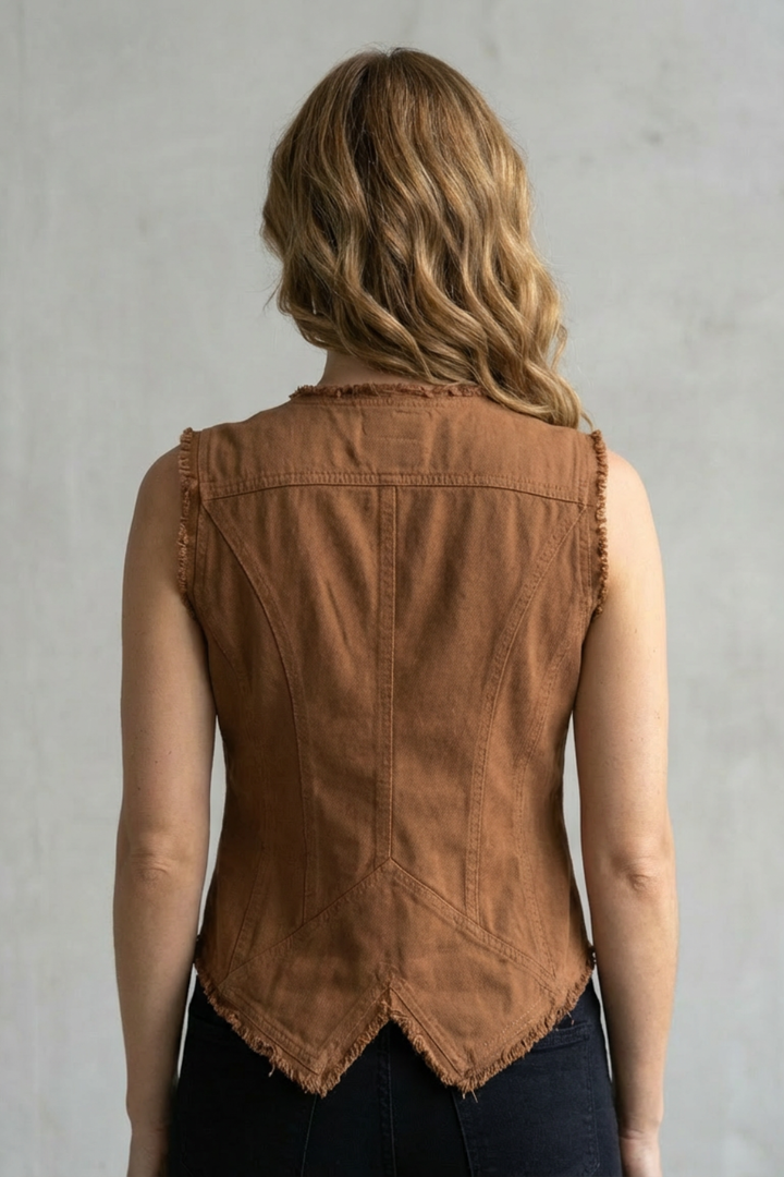 Women's Distressed Denim Waistcoat with Buttons - Vercelline