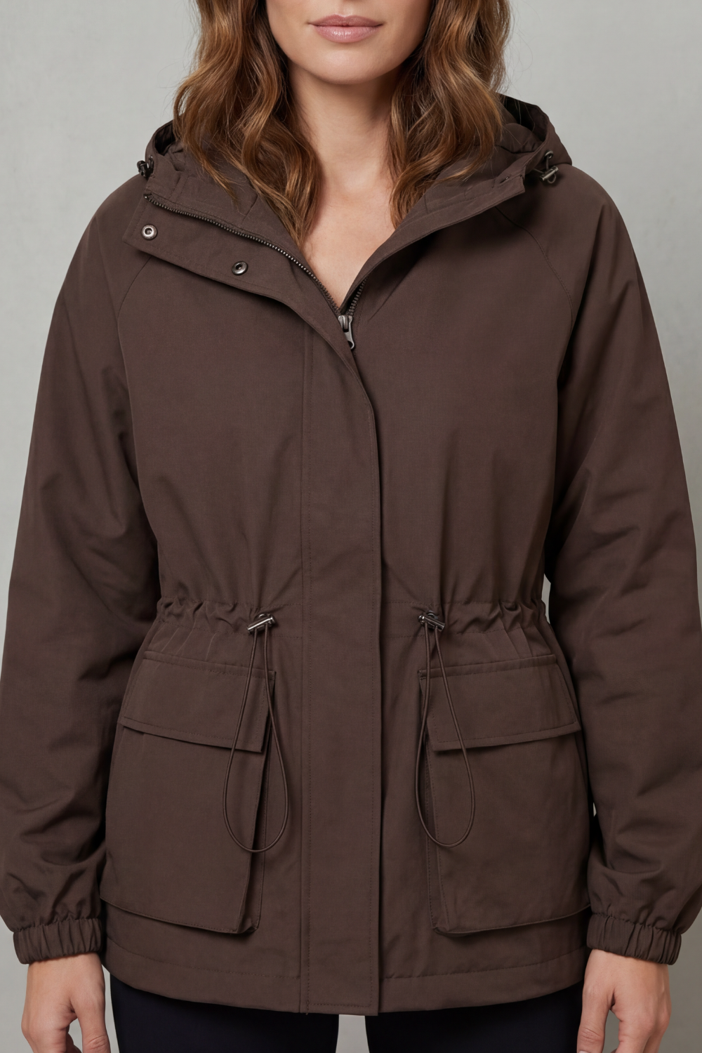 Women's Waterproof Drawstring Jacket in Utility Style – Faye