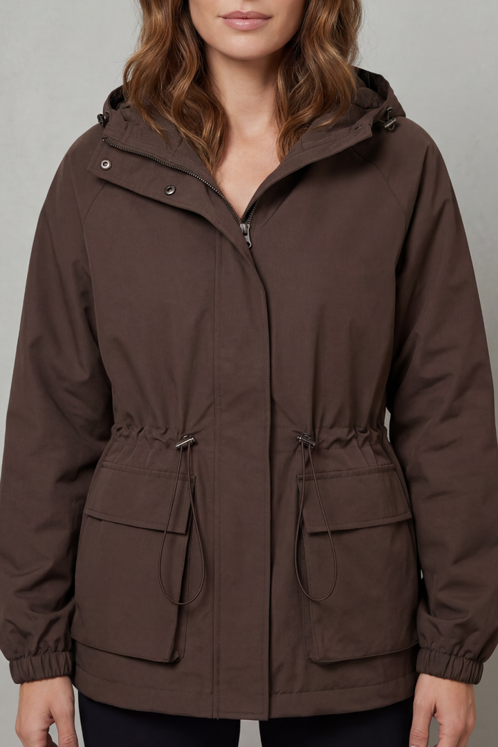 Women's Waterproof Drawstring Jacket in Utility Style – Faye