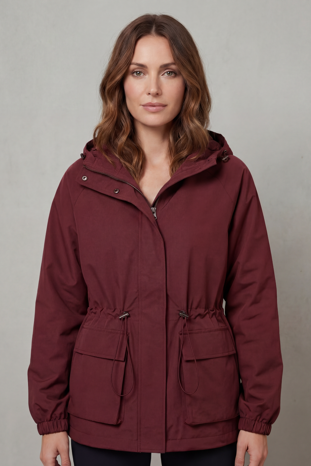 Women's Waterproof Drawstring Jacket in Utility Style – Faye