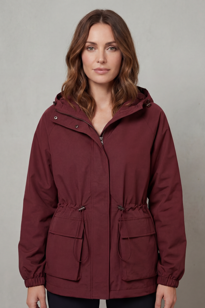 Women's Waterproof Drawstring Jacket in Utility Style – Faye