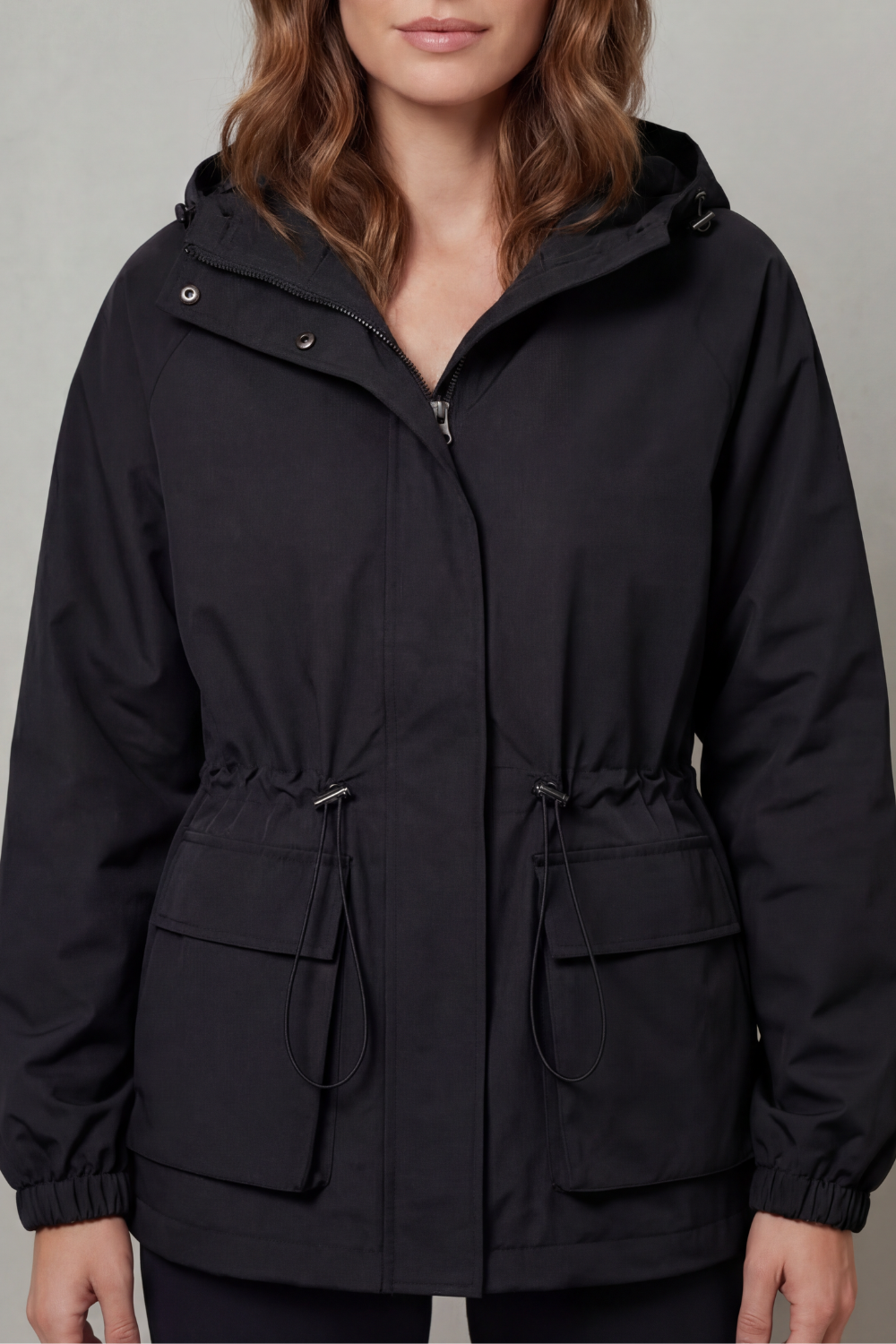 Women's Waterproof Drawstring Jacket in Utility Style – Faye
