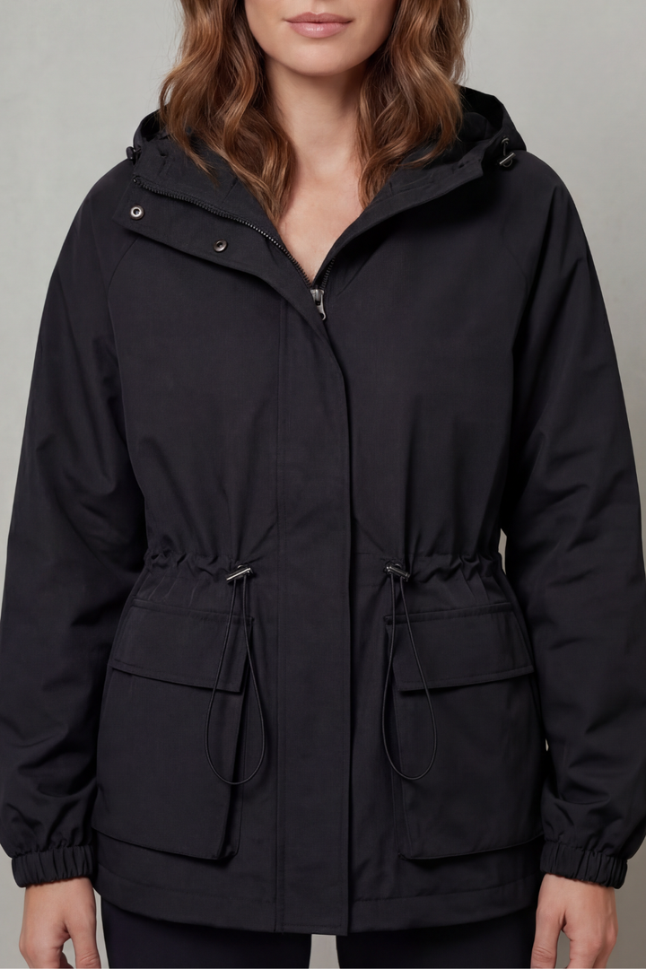 Women's Waterproof Drawstring Jacket in Utility Style – Faye