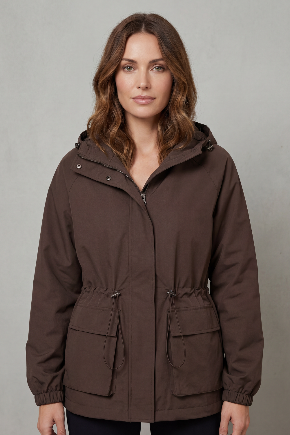 Women's Waterproof Drawstring Jacket in Utility Style – Faye