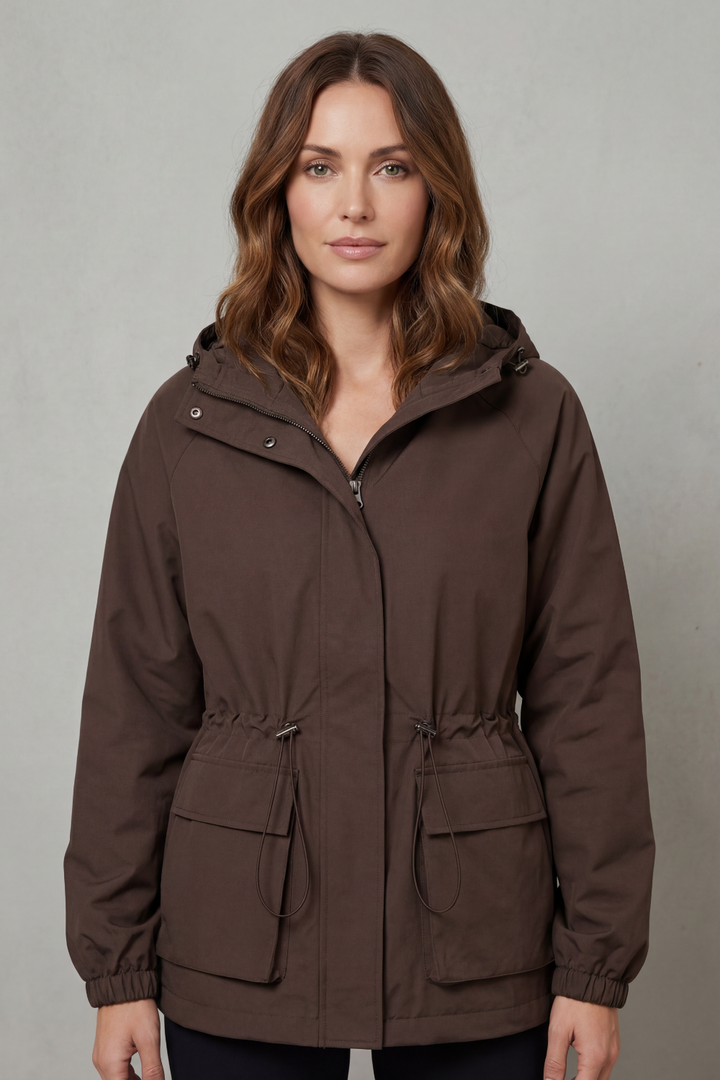 Women's Waterproof Drawstring Jacket in Utility Style – Faye
