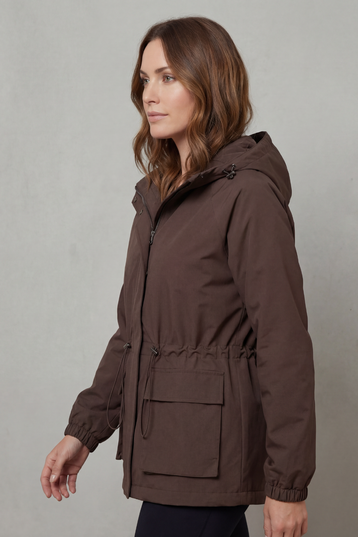 Women's Waterproof Drawstring Jacket in Utility Style – Faye