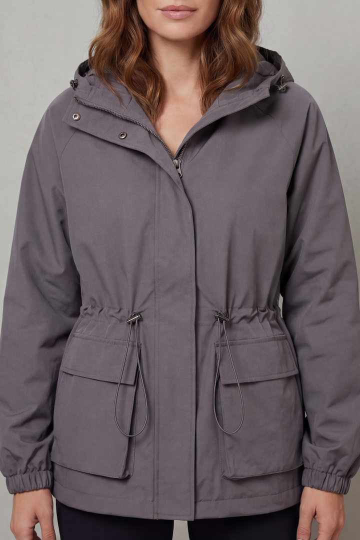 Women's Waterproof Drawstring Jacket in Utility Style – Faye
