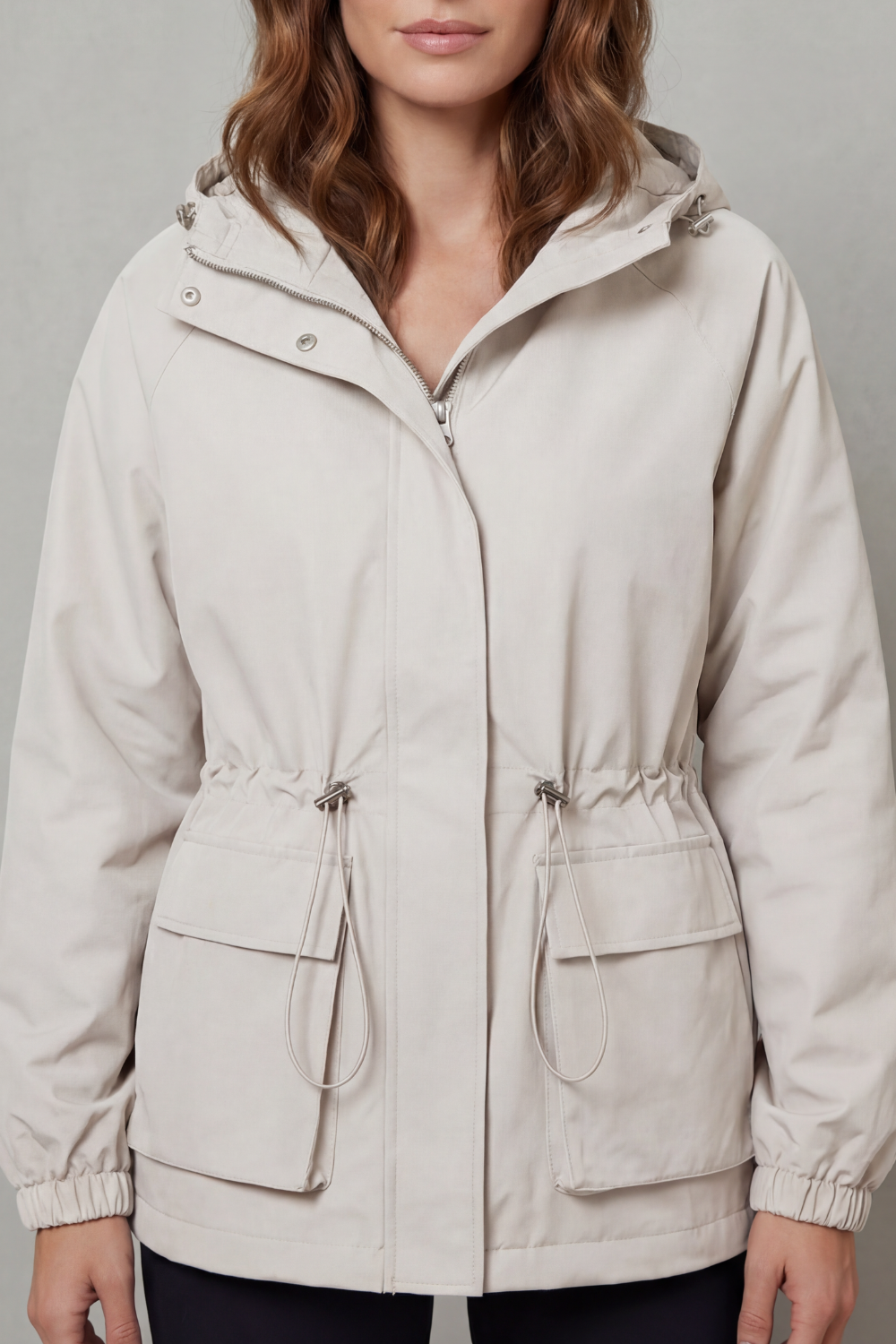 Women's Waterproof Drawstring Jacket in Utility Style – Faye