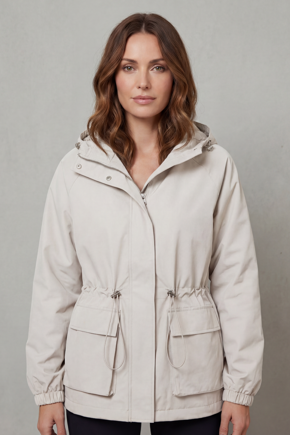 Women's Waterproof Drawstring Jacket in Utility Style – Faye