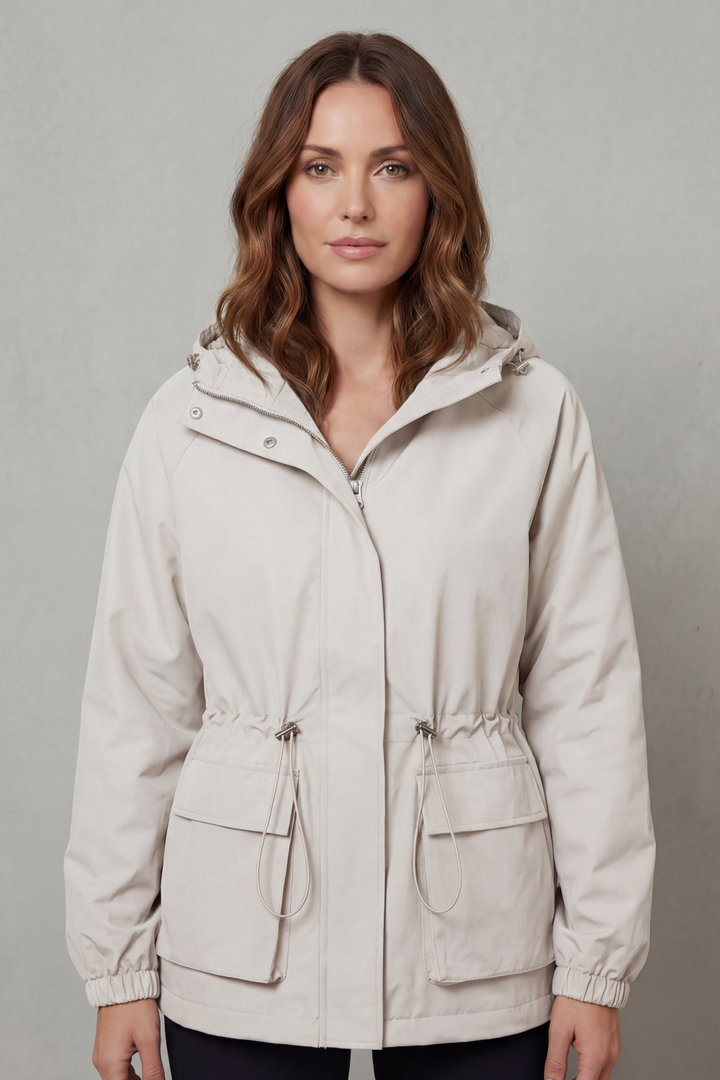 Women's Waterproof Drawstring Jacket in Utility Style – Faye