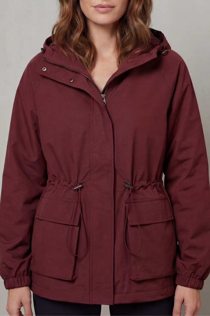 Women's Waterproof Drawstring Jacket in Utility Style – Faye