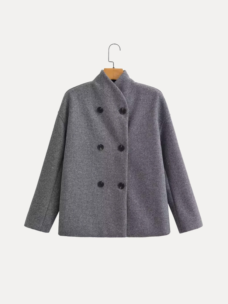Women's short coat Yolande in Grey – flat front view on hanger