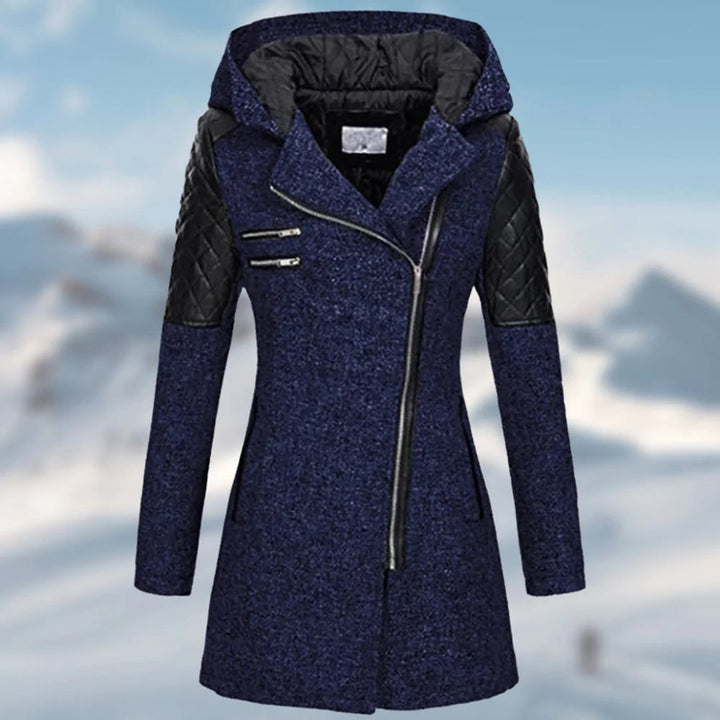 Driffield women's hooded zip coat in Navy Blue – front view