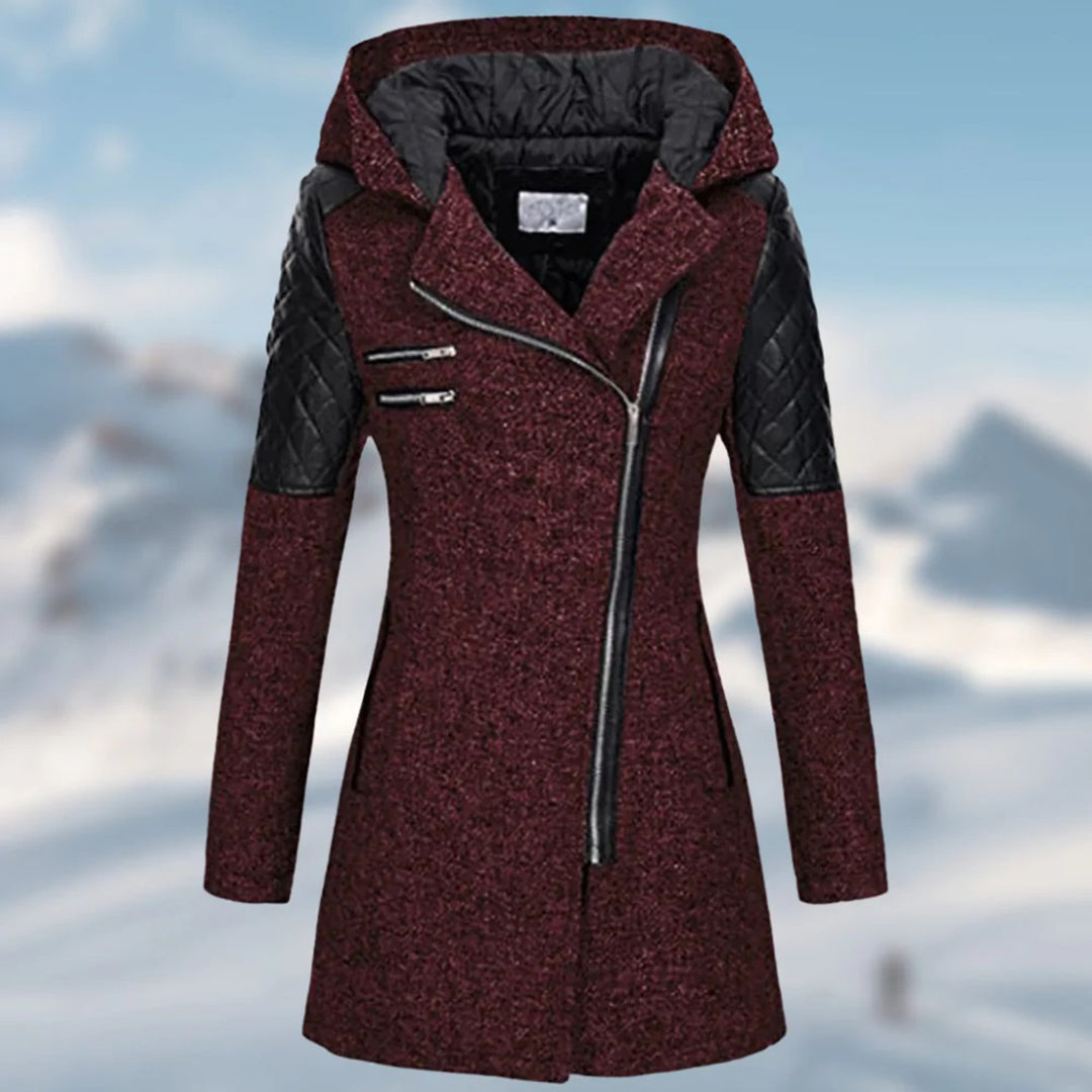Driffield women's hooded zip coat in Wine Red – front view