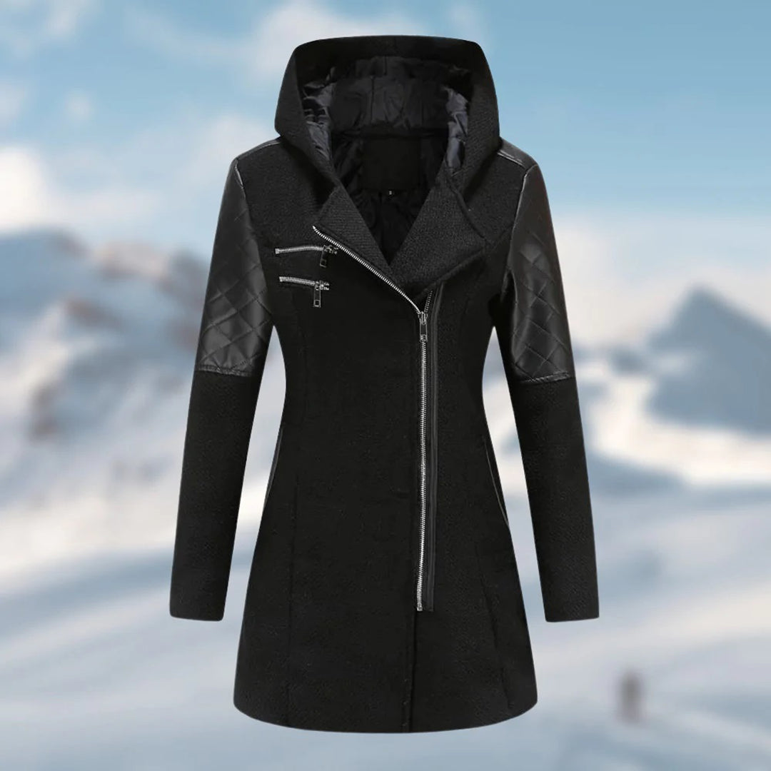 Driffield women's hooded zip coat in Black – front view