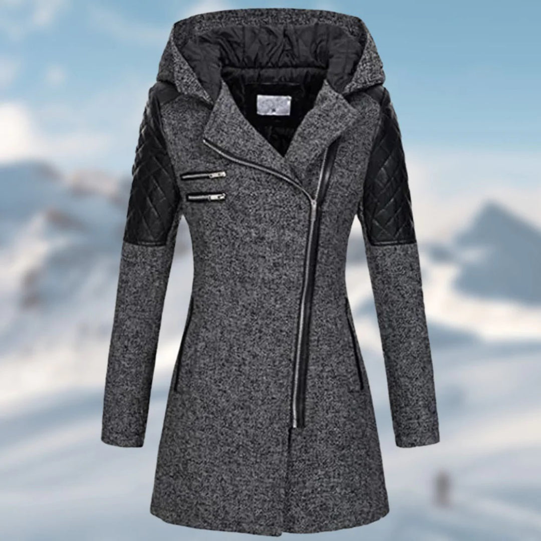 Driffield women's hooded zip coat in Dark Grey – front view