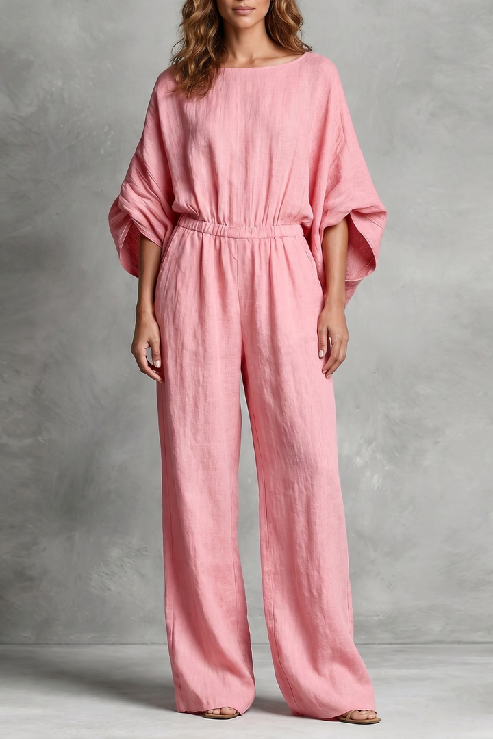 Women's Batwing Sleeve Wide Leg Jumpsuit with Pockets - Maurelle