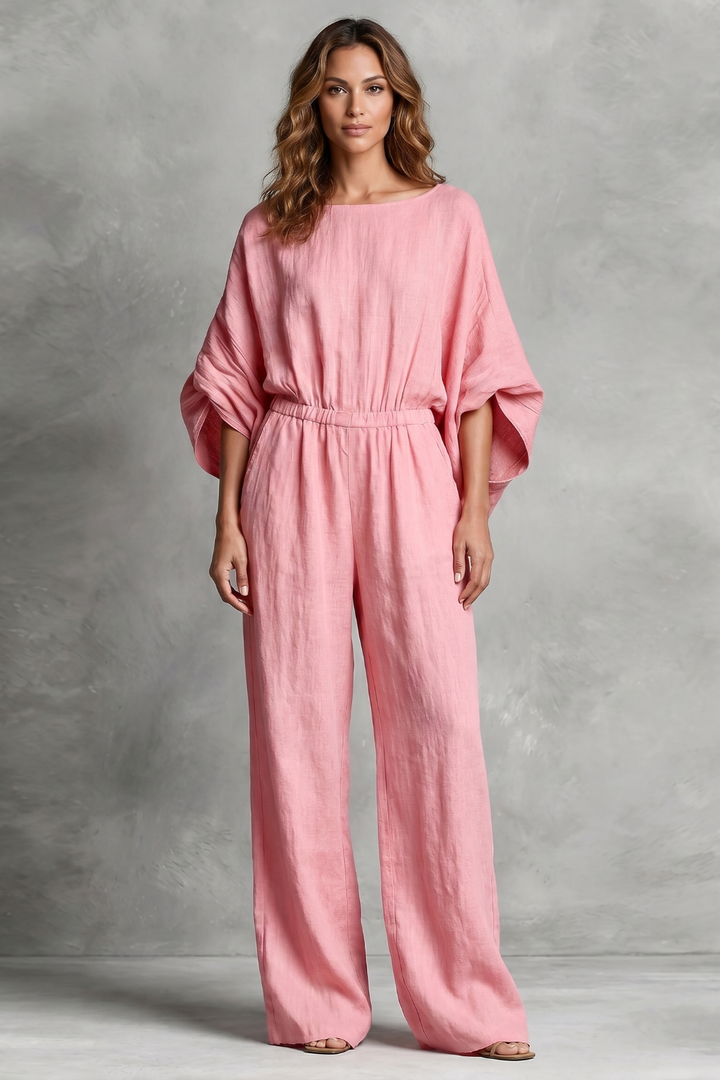 Women's Batwing Sleeve Wide Leg Jumpsuit with Pockets - Maurelle