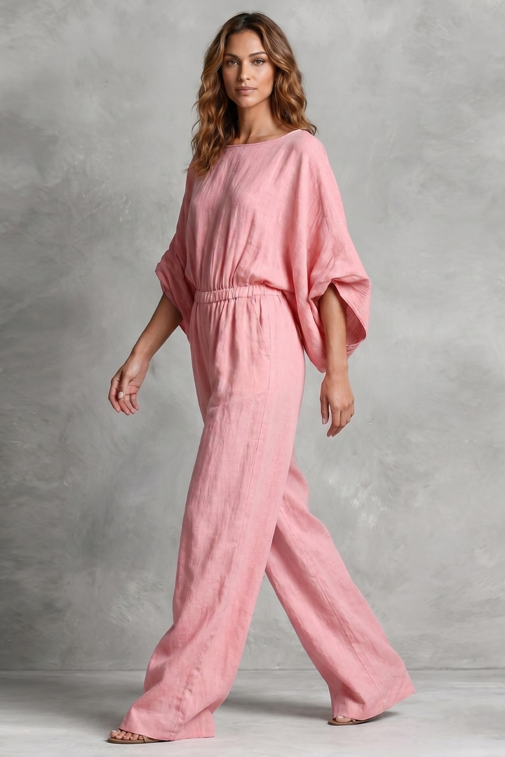 Women's Batwing Sleeve Wide Leg Jumpsuit with Pockets - Maurelle