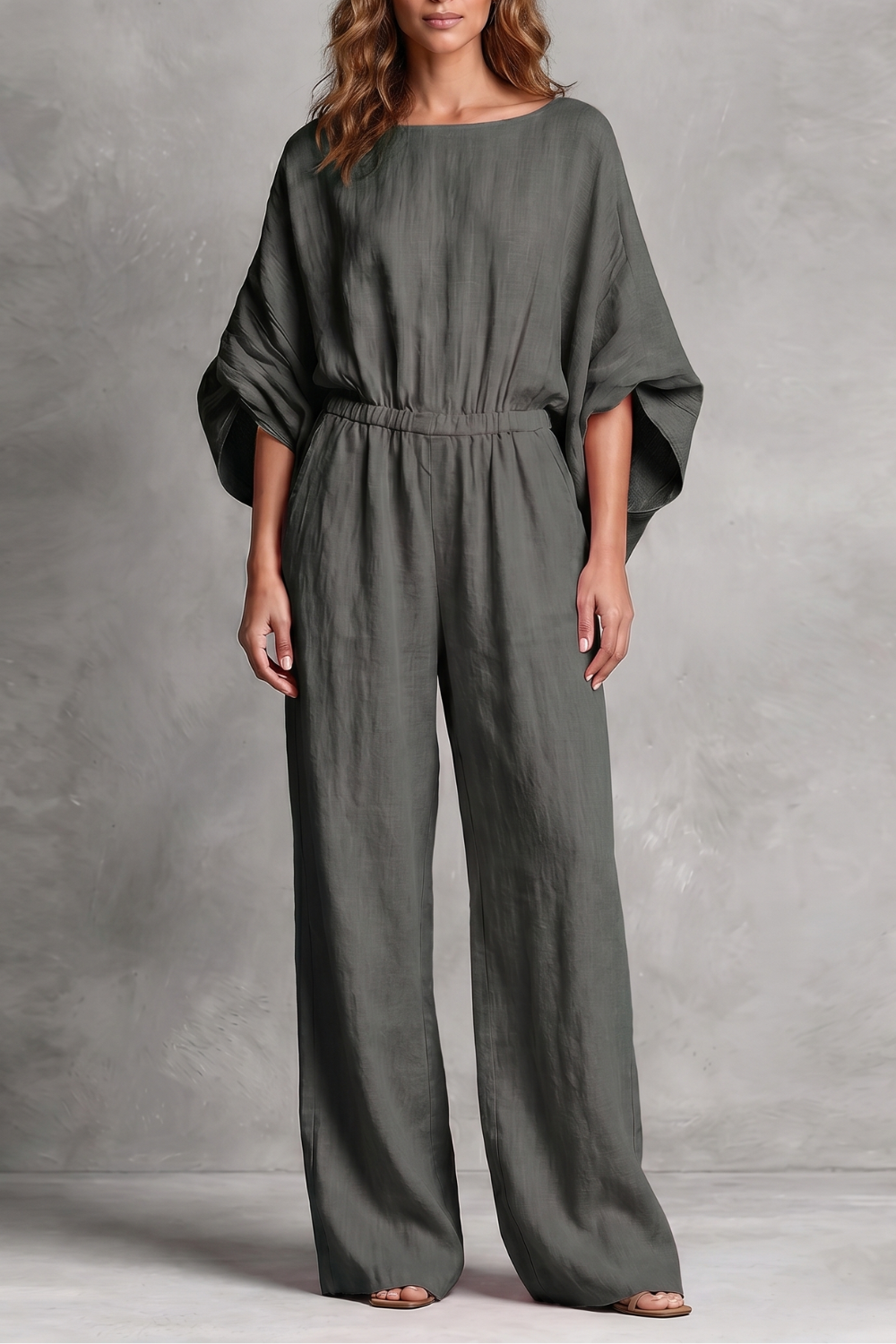 Women's Batwing Sleeve Wide Leg Jumpsuit with Pockets - Maurelle
