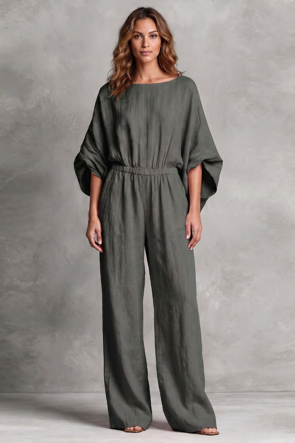 Women's Batwing Sleeve Wide Leg Jumpsuit with Pockets - Maurelle
