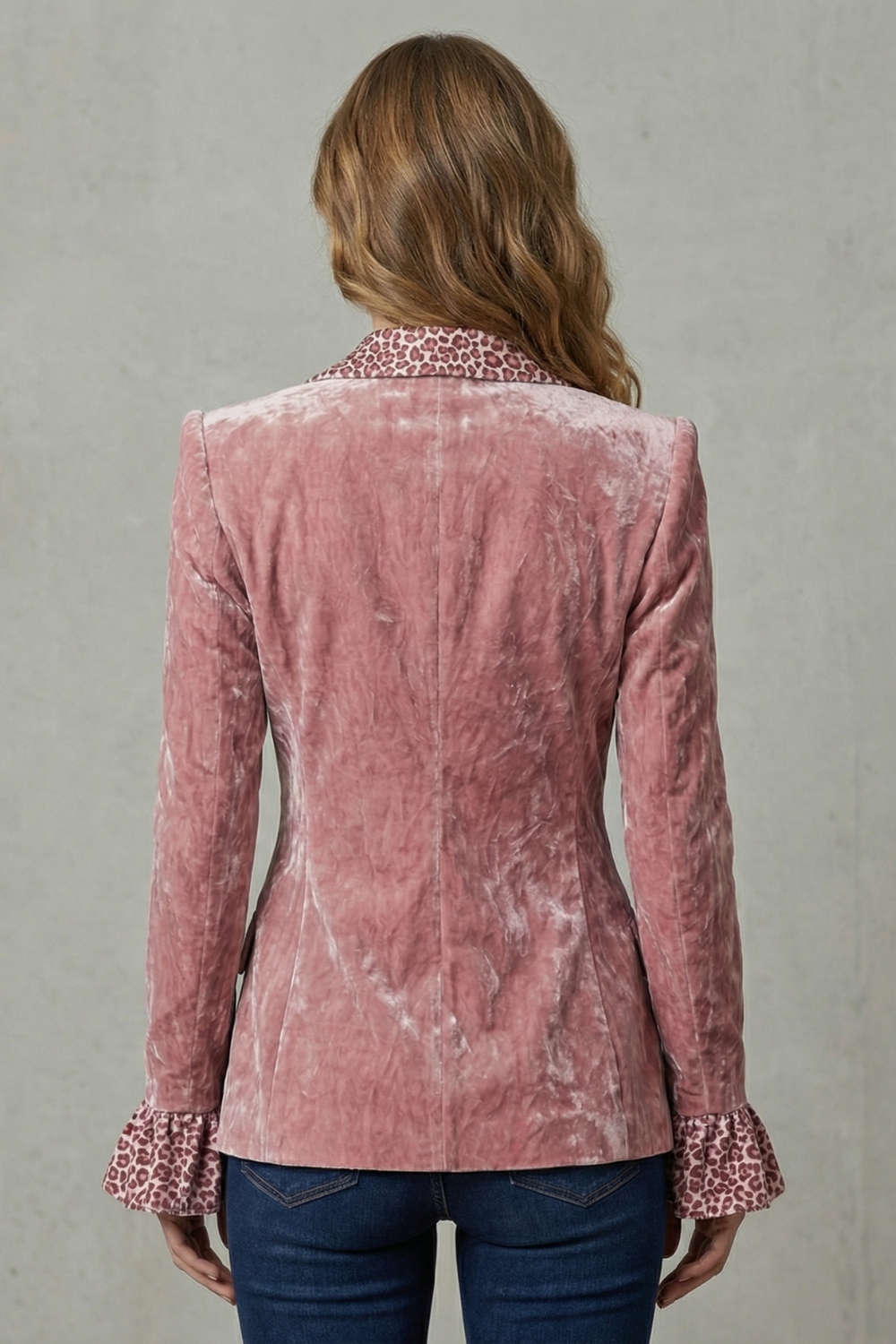 Women's Velvet Blazer with Printed Contrast Lapels - Violanne