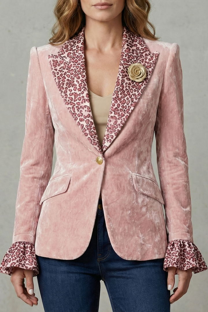 Women's Velvet Blazer with Printed Contrast Lapels - Violanne