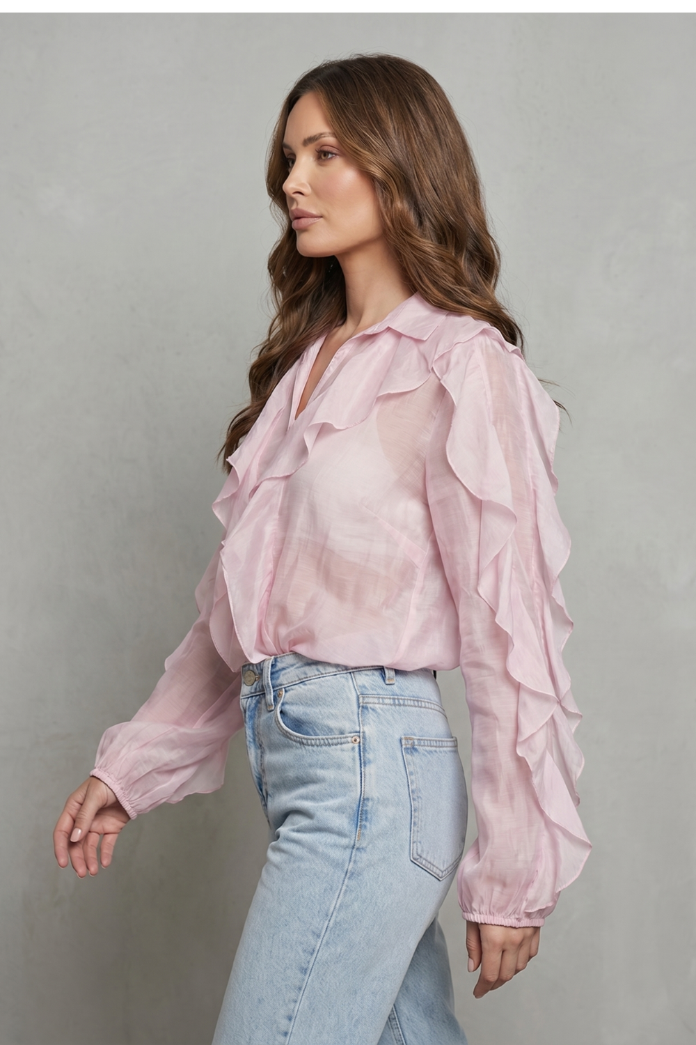Women's Ruffled Button-Up Blouse with Statement Sleeves - Thalienne
