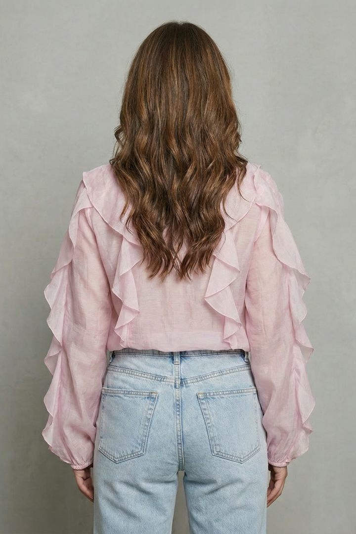 Women's Ruffled Button-Up Blouse with Statement Sleeves - Thalienne