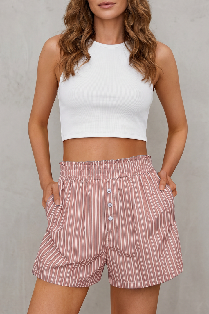 Women's High Waisted Striped Shorts - Ombrelise