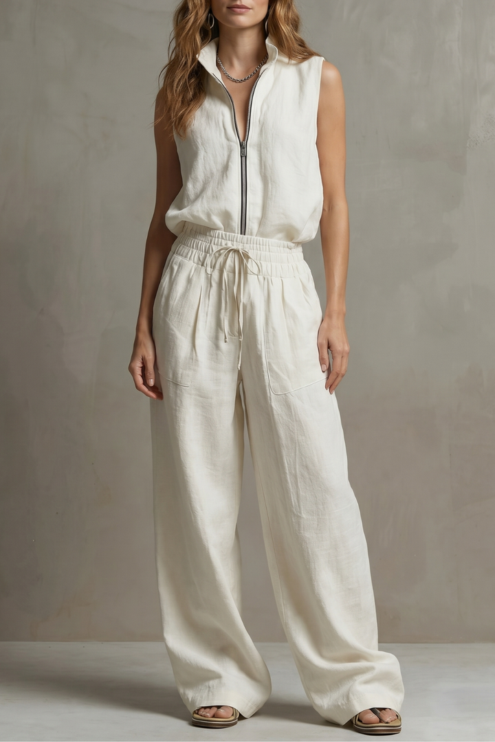 Women's Zip-Front Sleeveless Top and Trouser Co-ord Set - Hyacinelle
