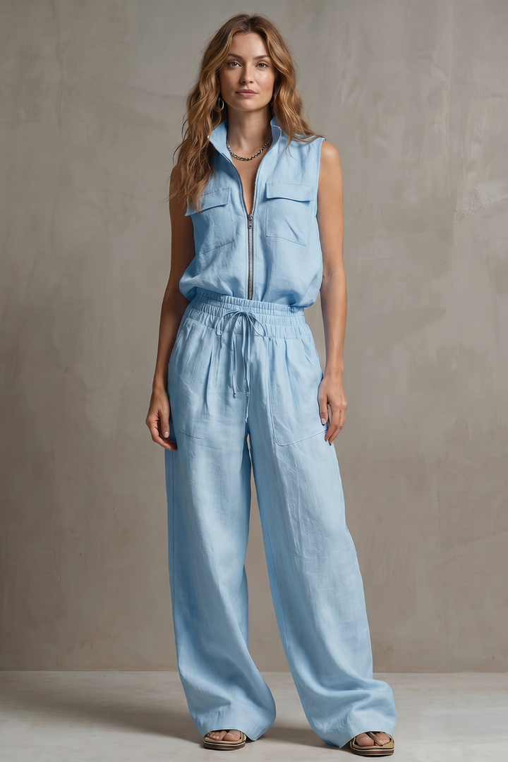 Women's Zip-Front Sleeveless Top and Trouser Co-ord Set - Hyacinelle
