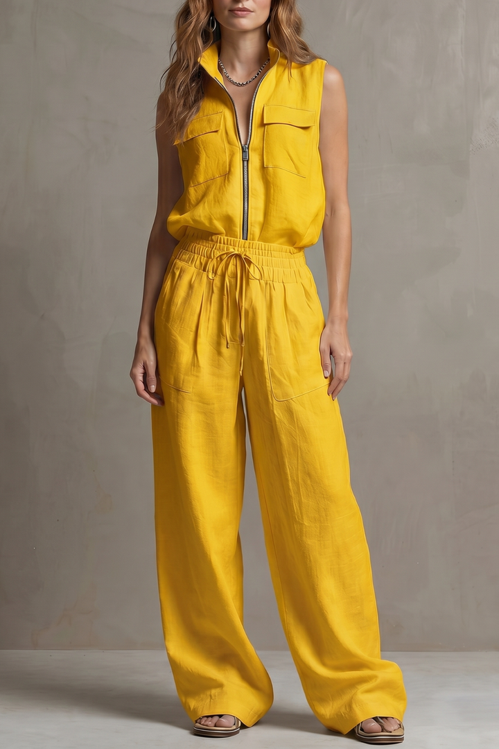 Women's Zip-Front Sleeveless Top and Trouser Co-ord Set - Hyacinelle
